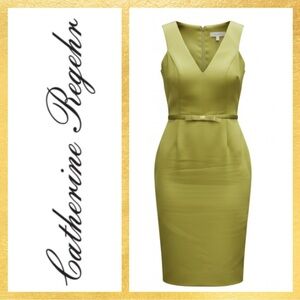 Catherine Regehr Elegant Olive Green Sleeveless Sheath Dress